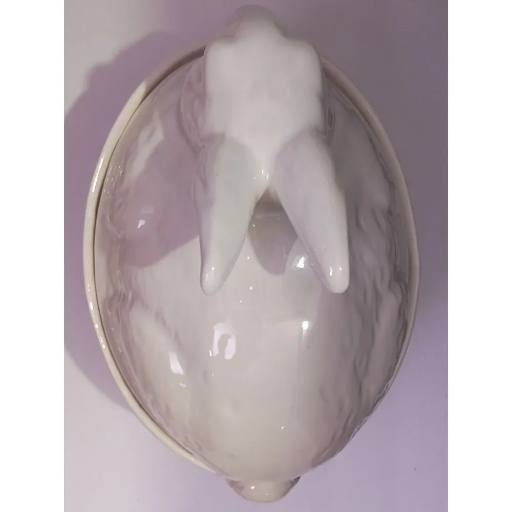 1950s California USA Pottery White Rabbit Vintage Easter Covered Casserole Dish